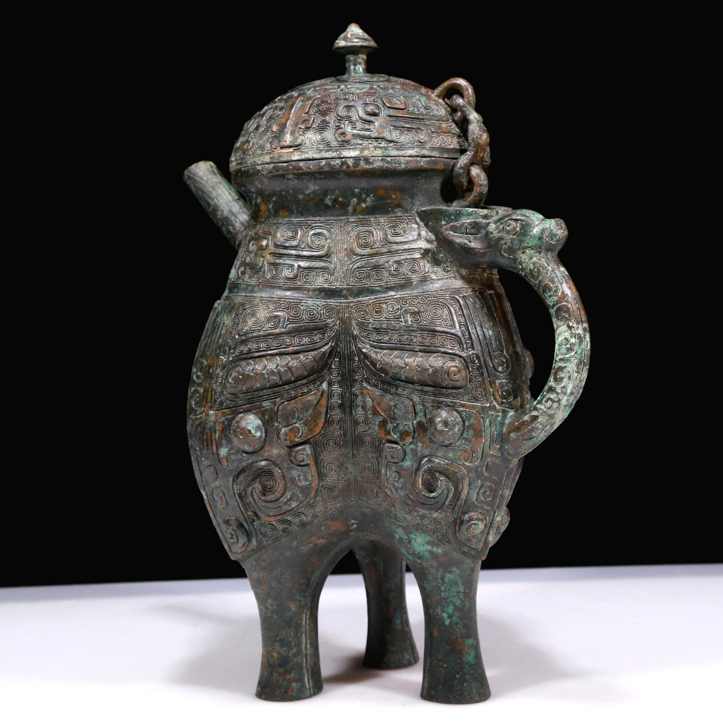 A Marvelous Bronze 'Animal Mask' Tripod Ewer With Inscriptions