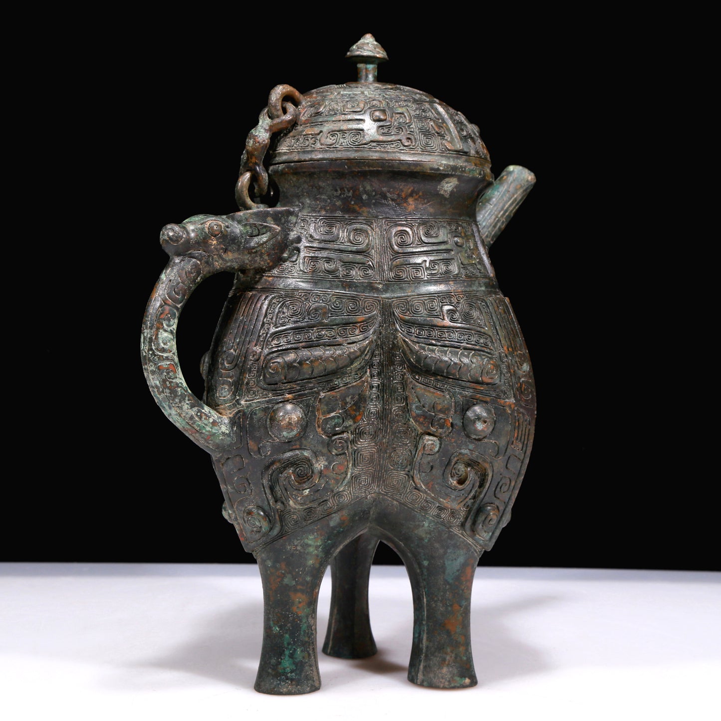 A Marvelous Bronze 'Animal Mask' Tripod Ewer With Inscriptions