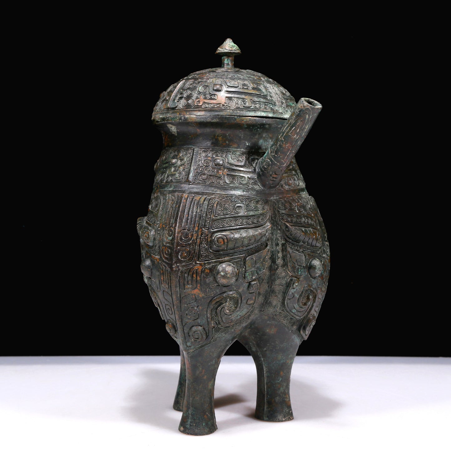 A Marvelous Bronze 'Animal Mask' Tripod Ewer With Inscriptions