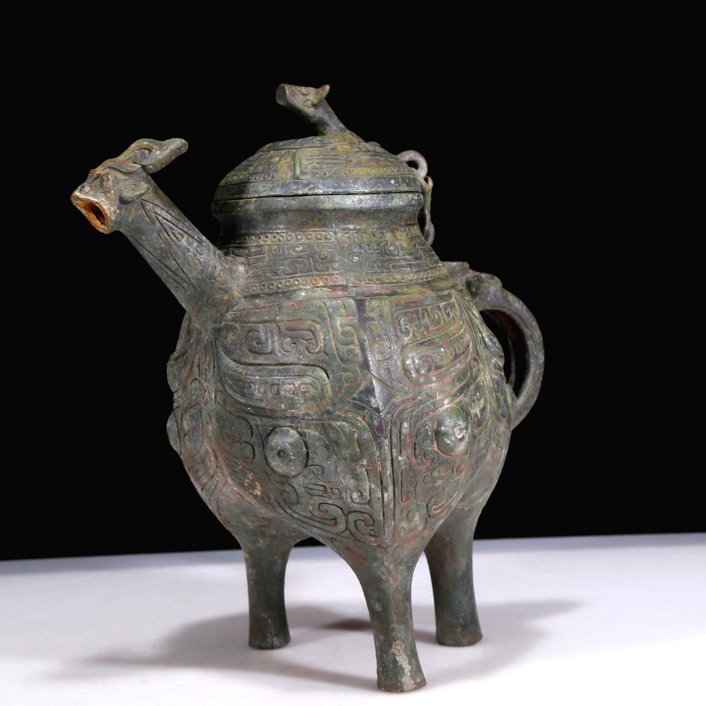 A Marvelous Bronze 'Animal Mask' Tripod Ewer With Inscriptions