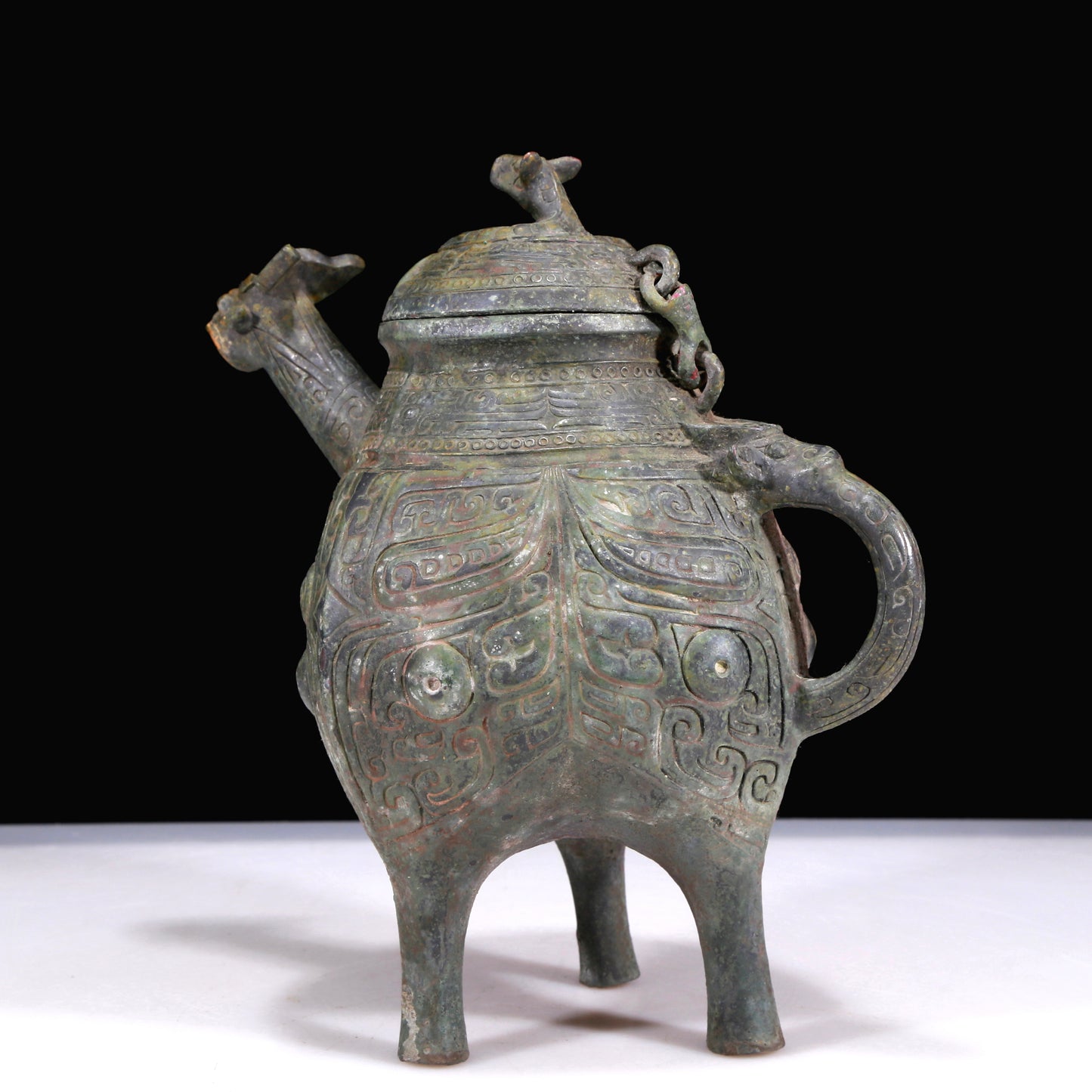 A Marvelous Bronze 'Animal Mask' Tripod Ewer With Inscriptions