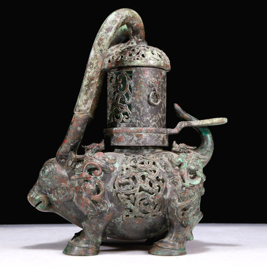 A Marvelous Bronze 'Auspicious Beast' Oil-Lamp