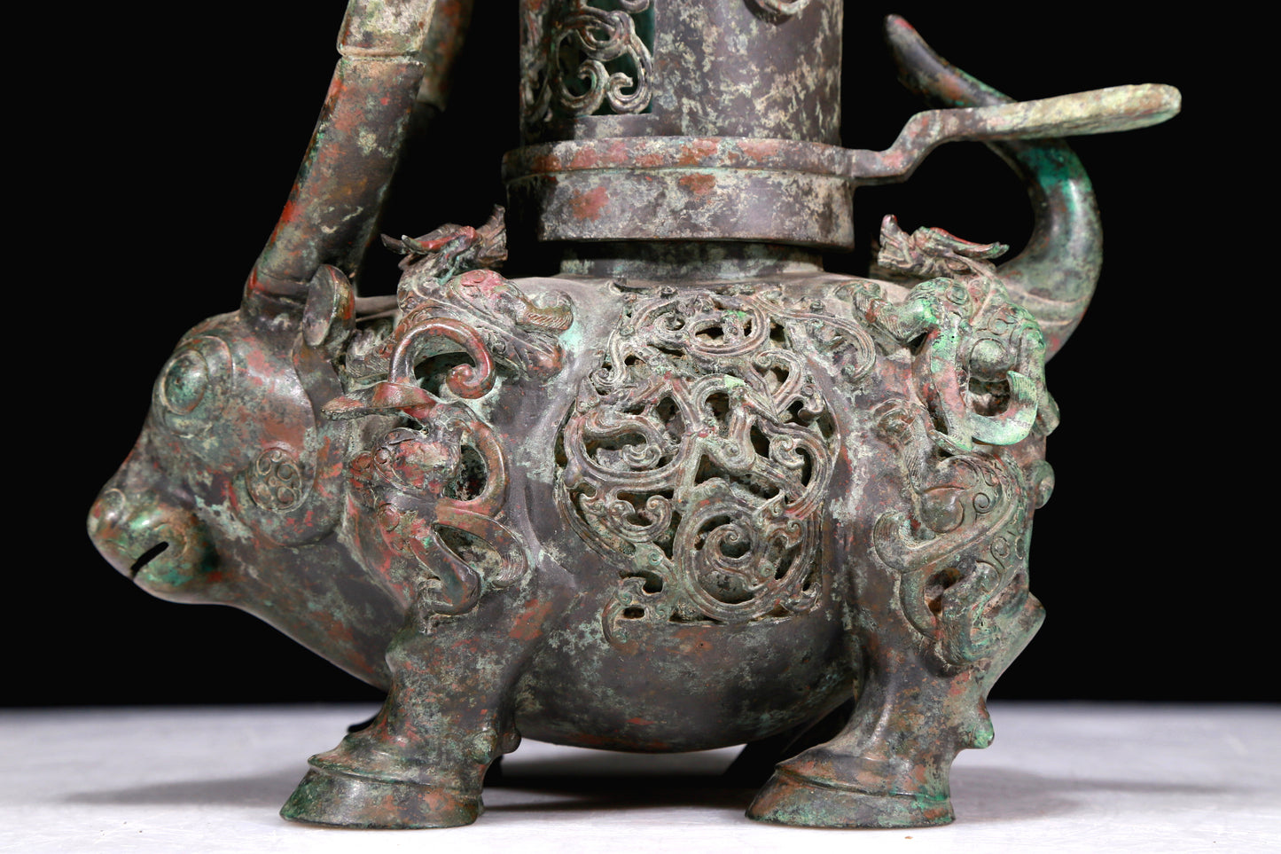 A Marvelous Bronze 'Auspicious Beast' Oil-Lamp