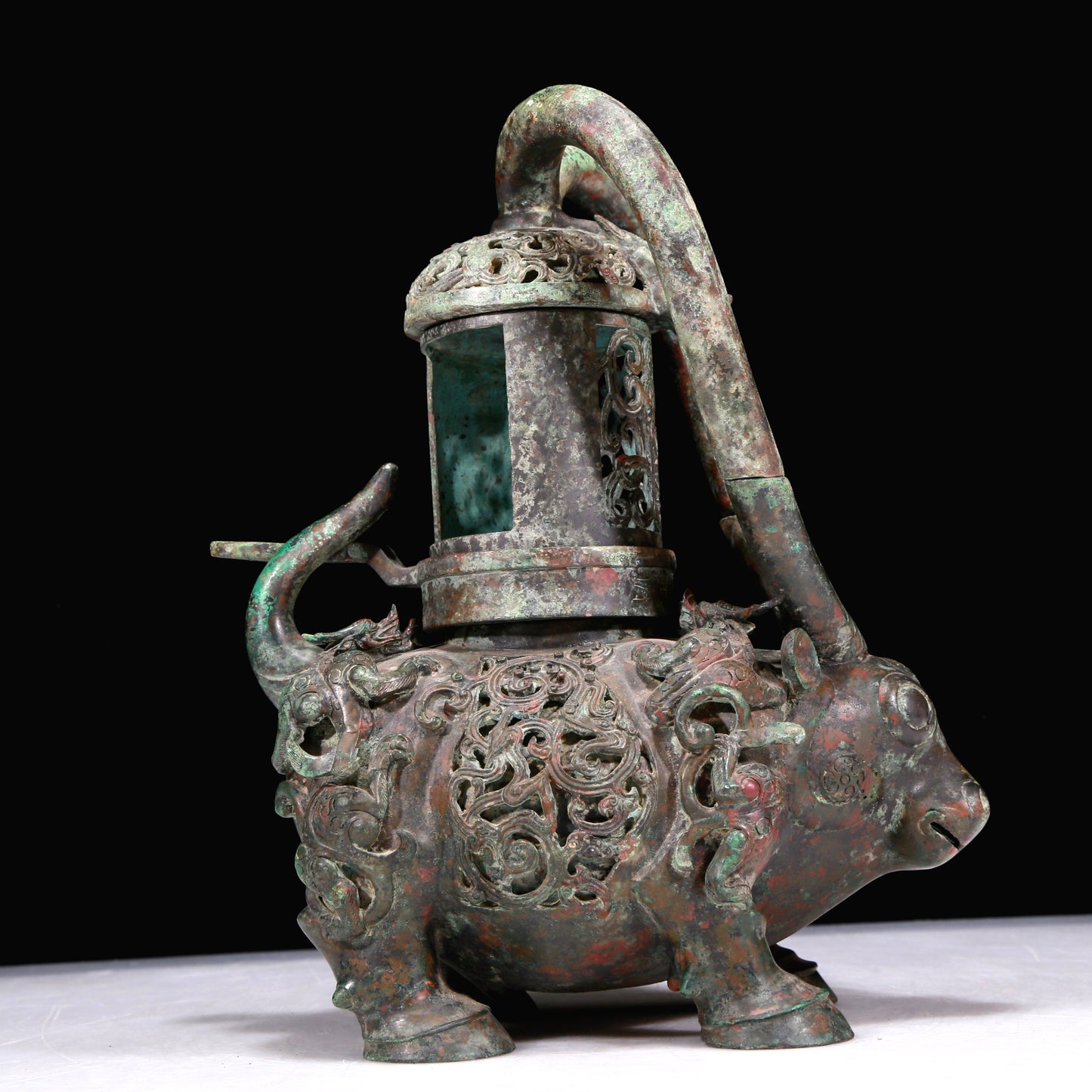 A Marvelous Bronze 'Auspicious Beast' Oil-Lamp