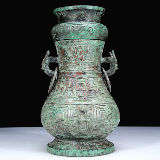 An Archaic Bronze 'Dragon' Vase And Cover With Inscriptions