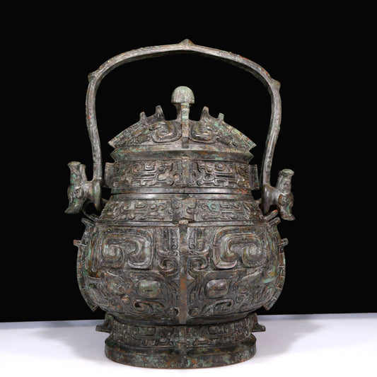 A Huge Superb Bronze 'Animal Mask' Pot With Inscriptions