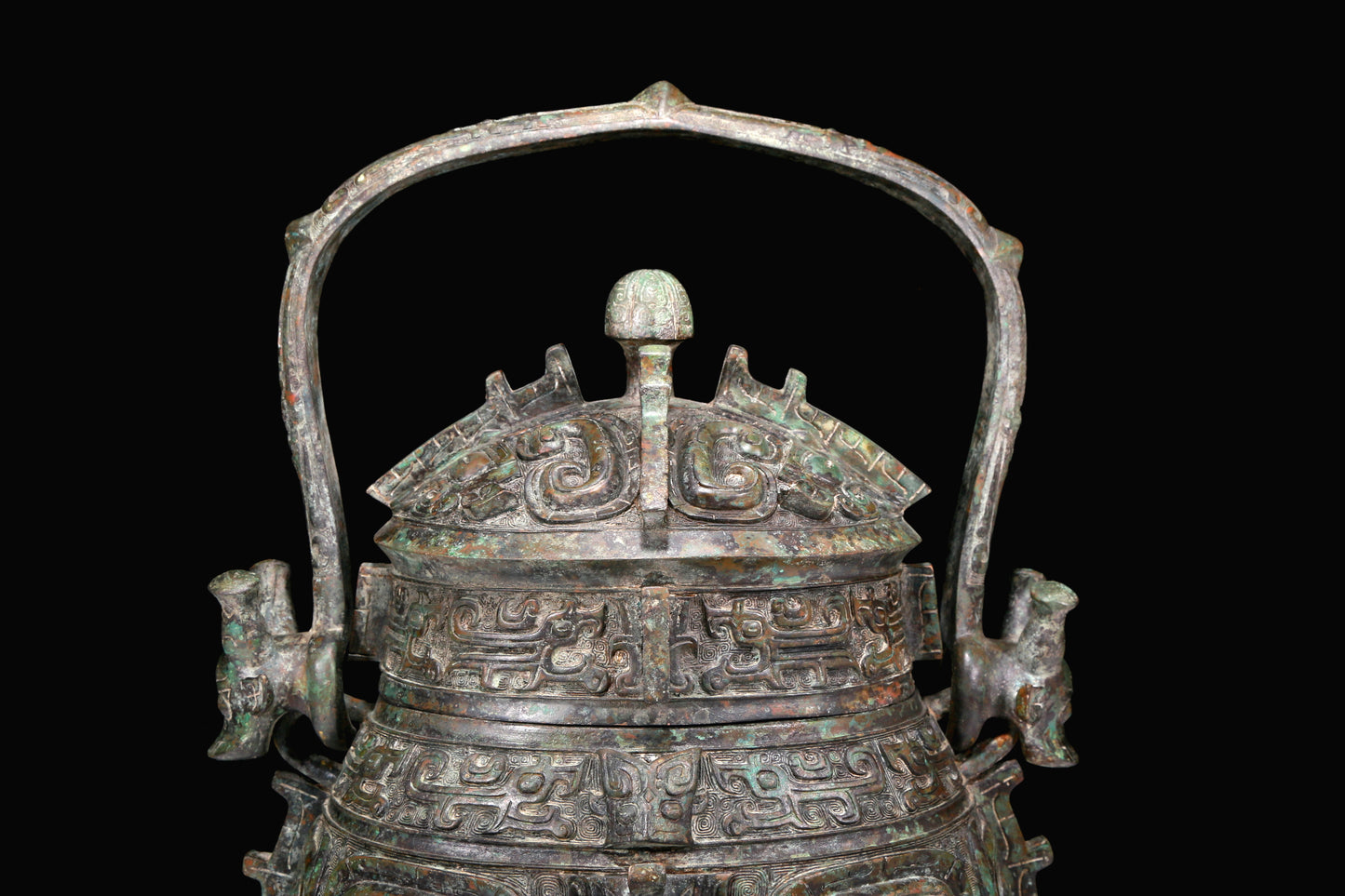 A Huge Superb Bronze 'Animal Mask' Pot With Inscriptions