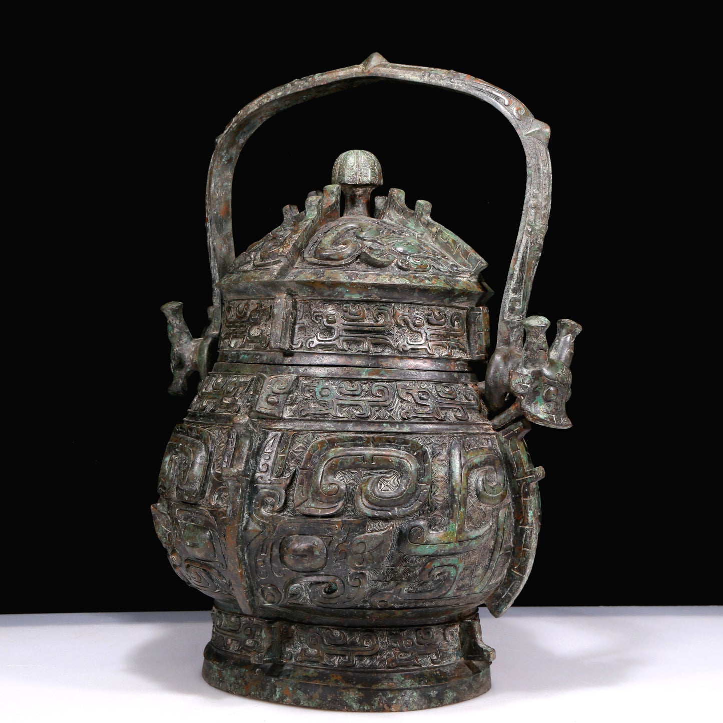 A Huge Superb Bronze 'Animal Mask' Pot With Inscriptions