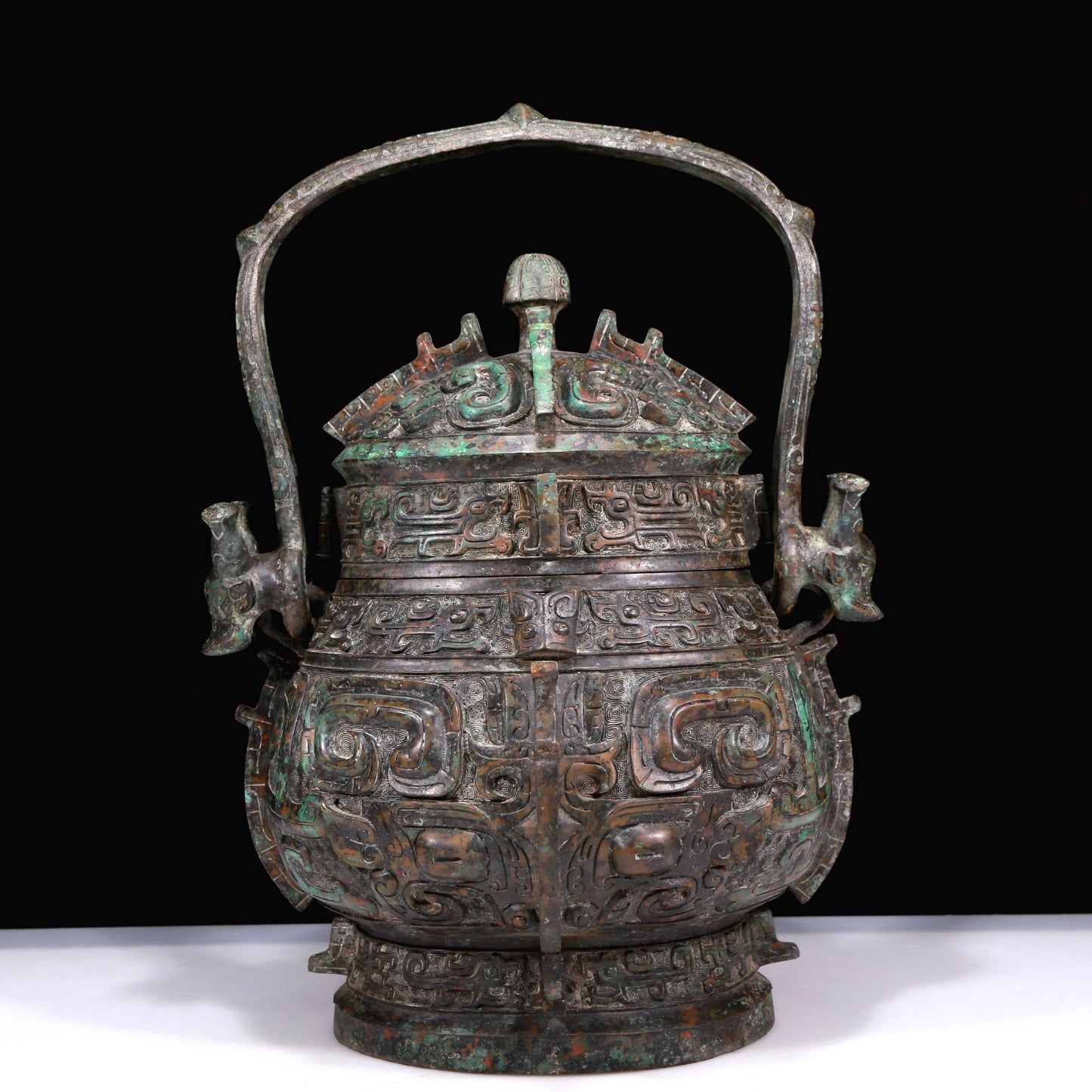 A Huge Superb Bronze 'Animal Mask' Pot With Inscriptions