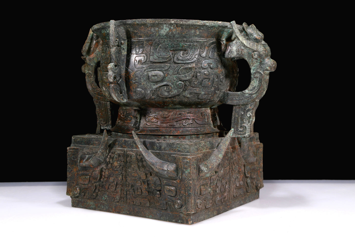 A Huge Superb Bronze 'Animal Mask' Censer With Inscriptions