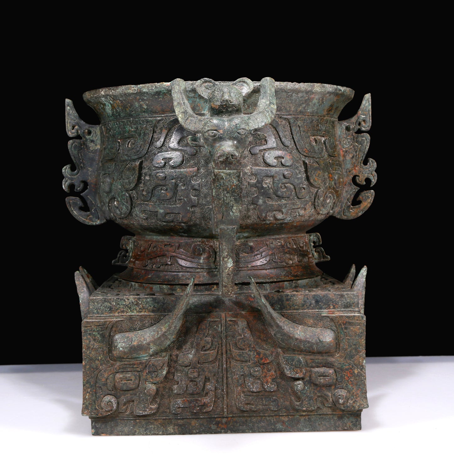 A Huge Superb Bronze 'Animal Mask' Censer With Inscriptions