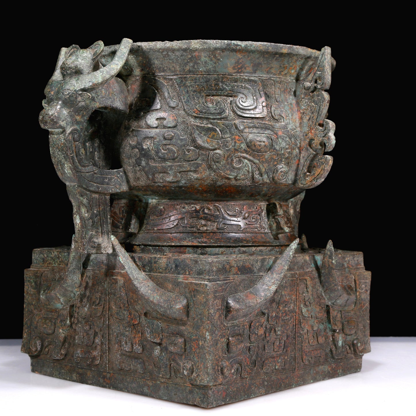 A Huge Superb Bronze 'Animal Mask' Censer With Inscriptions