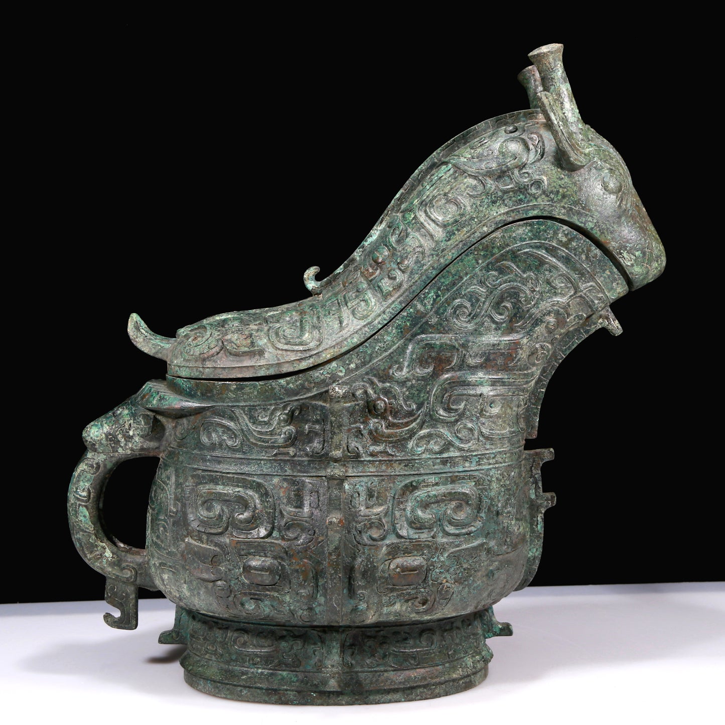 A Huge Superb Bronze 'Animal Mask' Ewer And Cover With Inscriptions