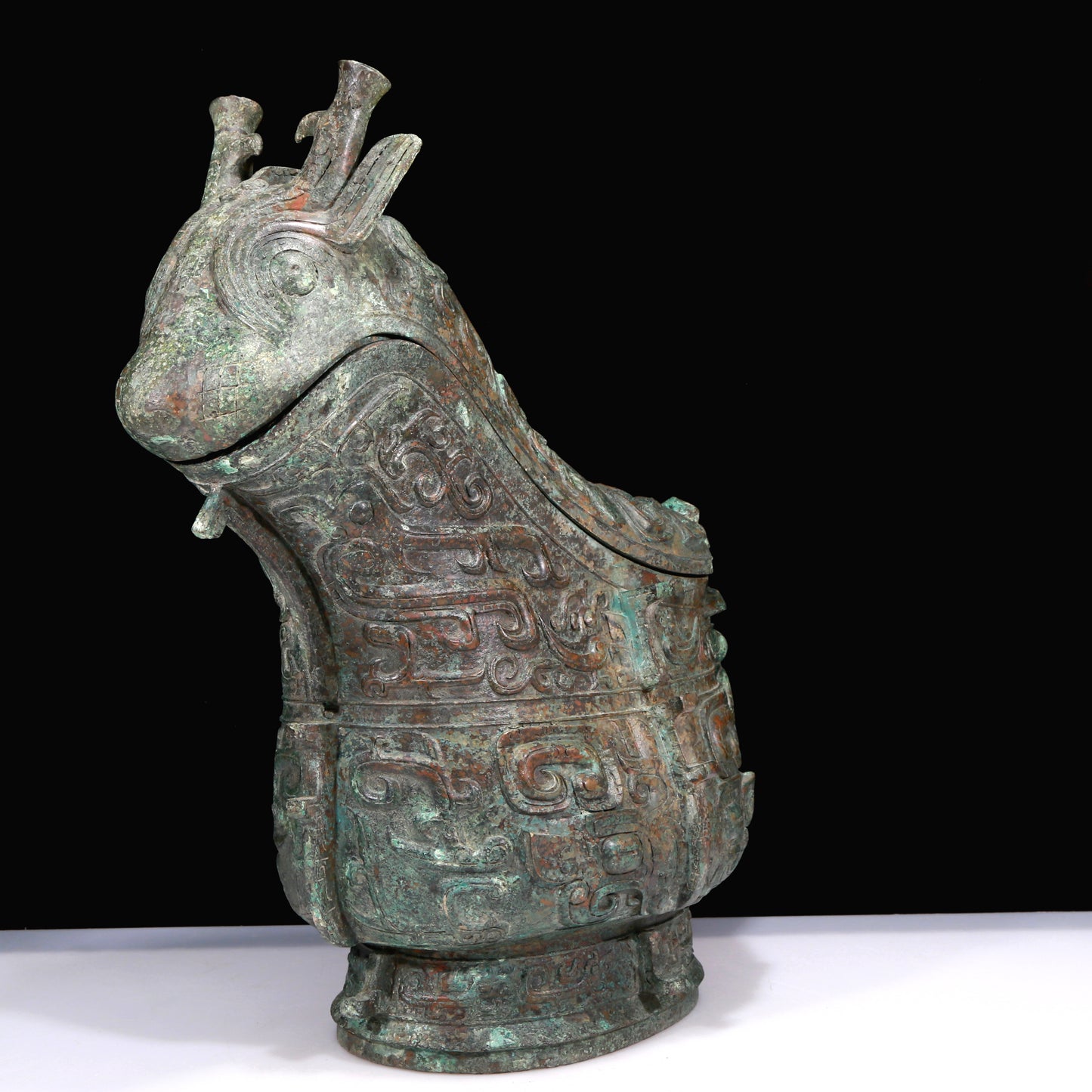 A Huge Superb Bronze 'Animal Mask' Ewer And Cover With Inscriptions