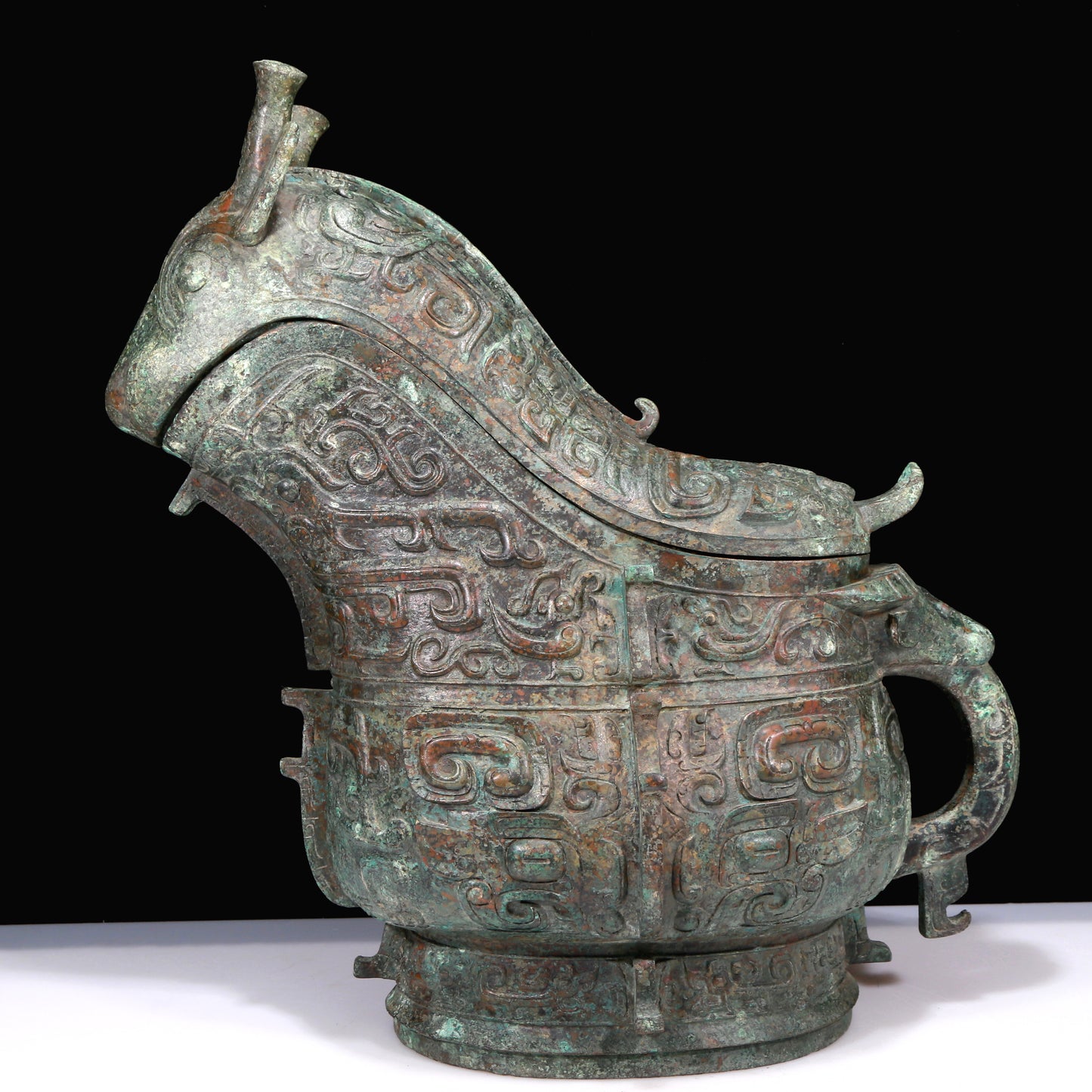 A Huge Superb Bronze 'Animal Mask' Ewer And Cover With Inscriptions