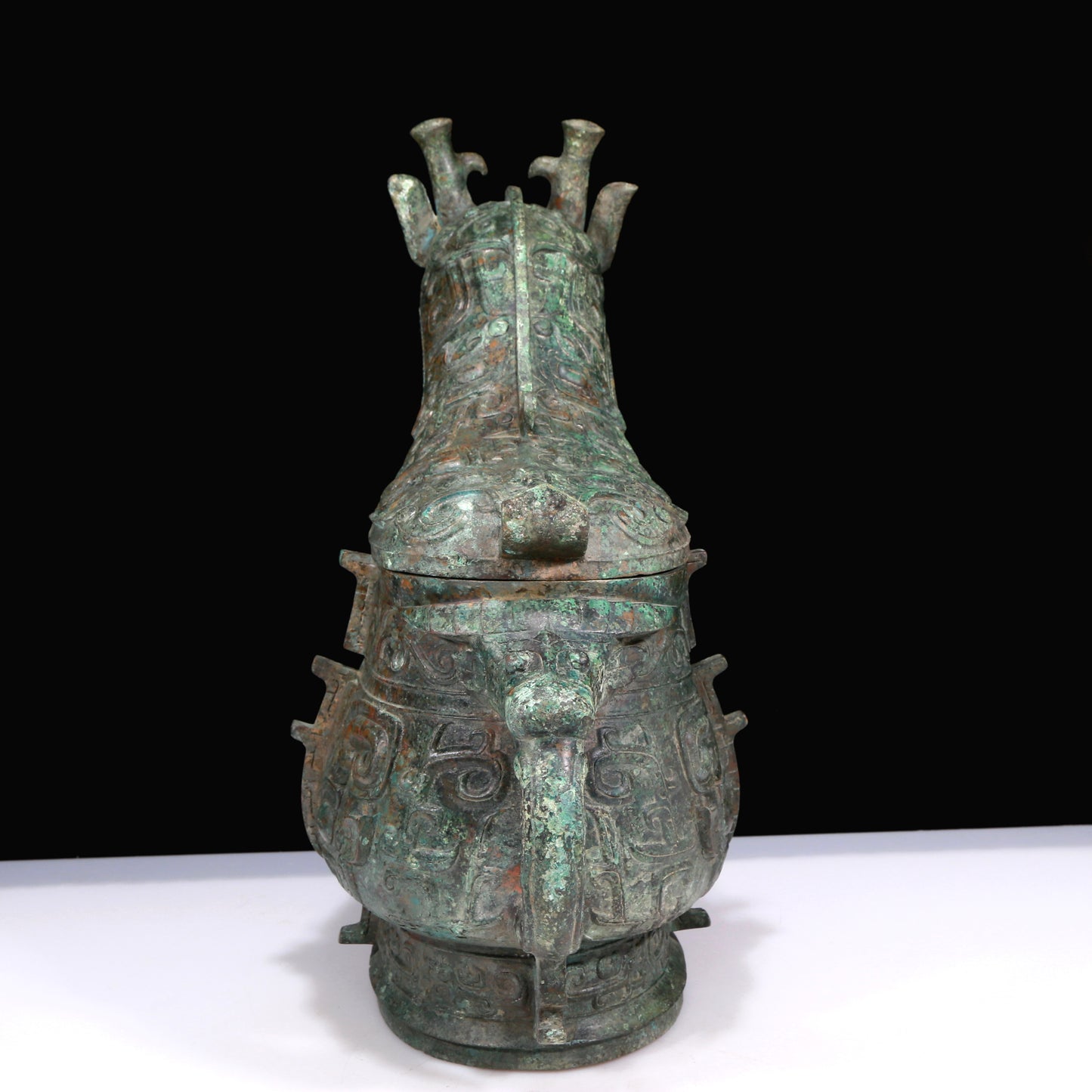 A Huge Superb Bronze 'Animal Mask' Ewer And Cover With Inscriptions