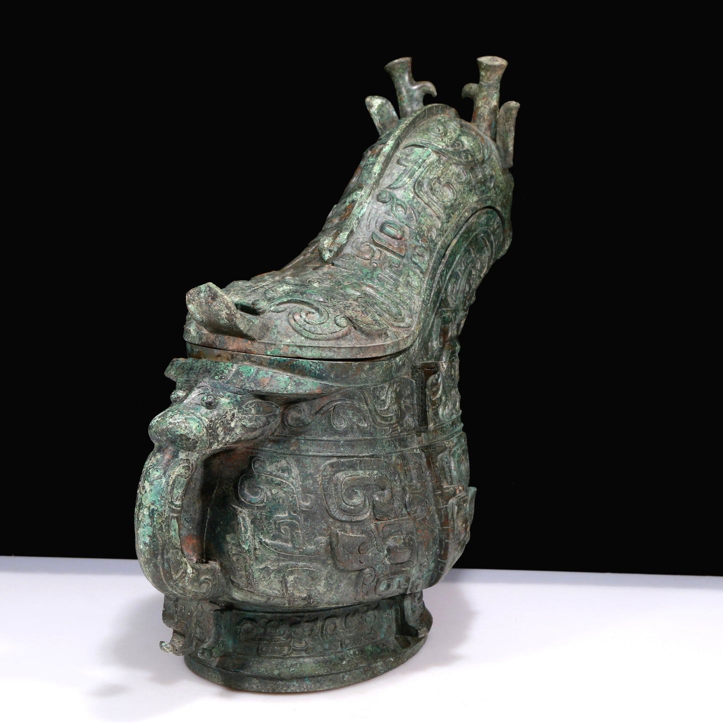 A Huge Superb Bronze 'Animal Mask' Ewer And Cover With Inscriptions