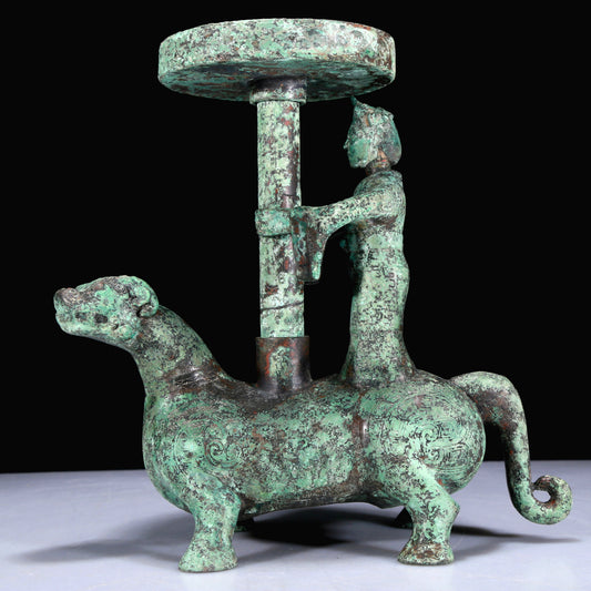 A Superb Bronze 'Auspicious Beast' Oil-Lamp