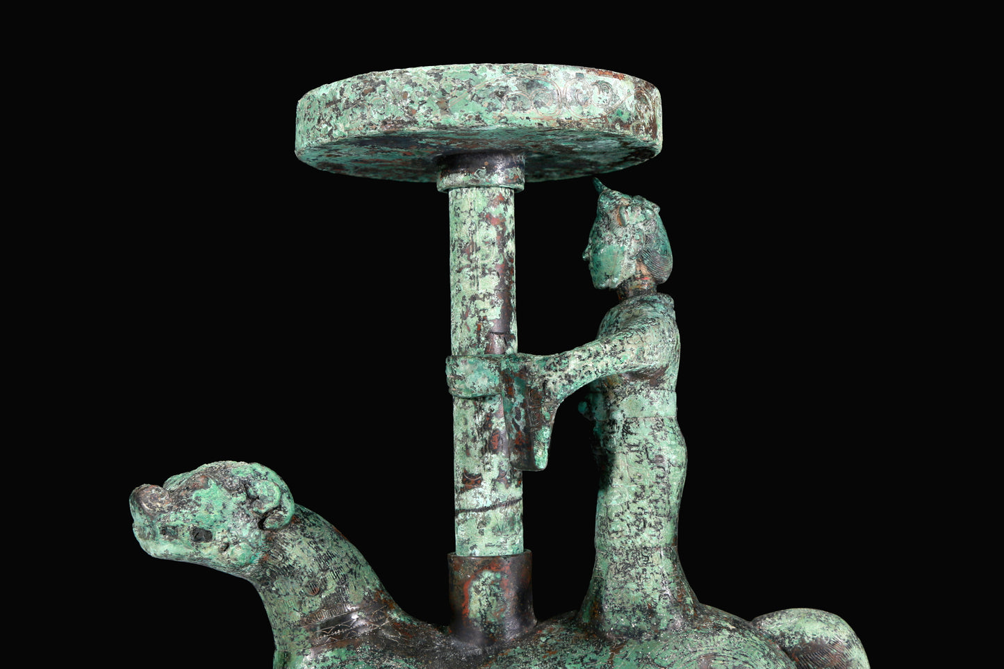 A Superb Bronze 'Auspicious Beast' Oil-Lamp