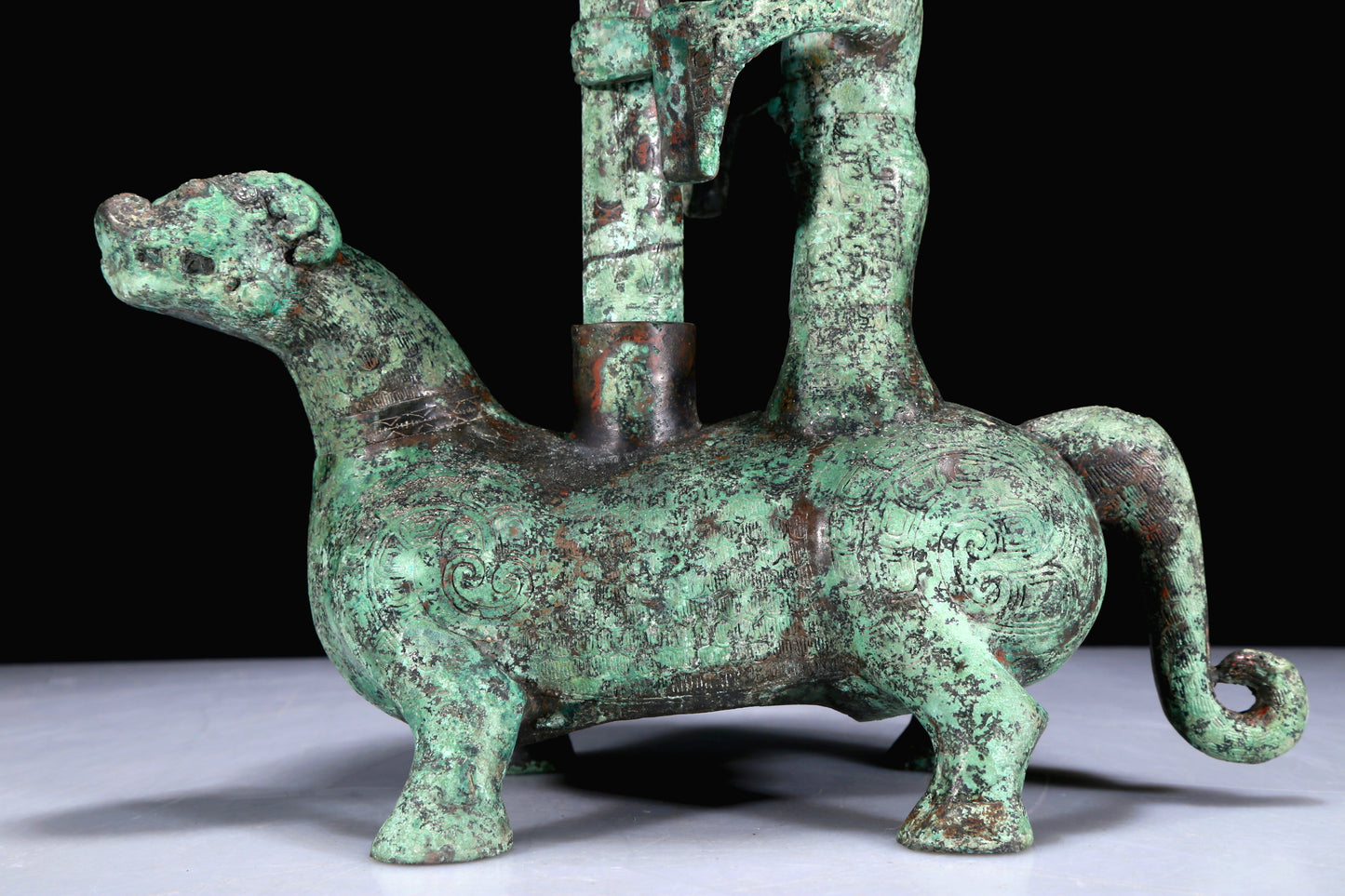 A Superb Bronze 'Auspicious Beast' Oil-Lamp