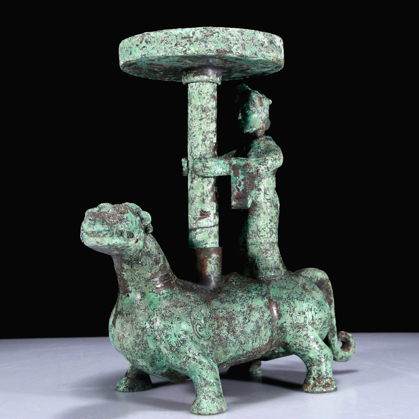 A Superb Bronze 'Auspicious Beast' Oil-Lamp