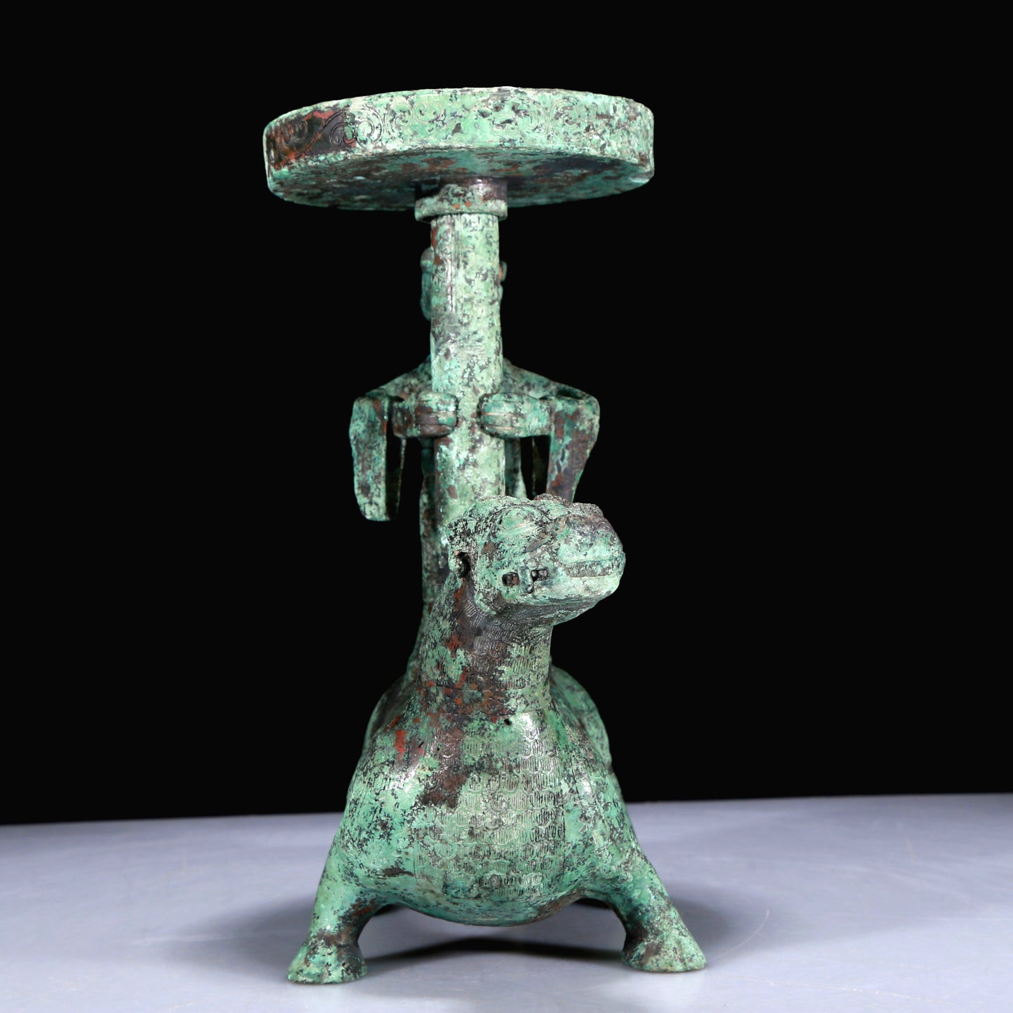A Superb Bronze 'Auspicious Beast' Oil-Lamp