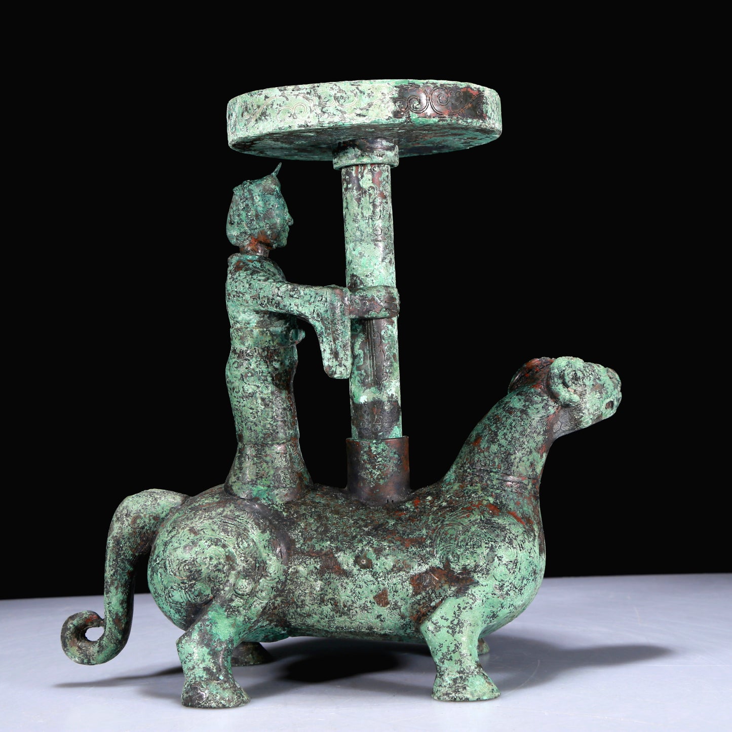 A Superb Bronze 'Auspicious Beast' Oil-Lamp