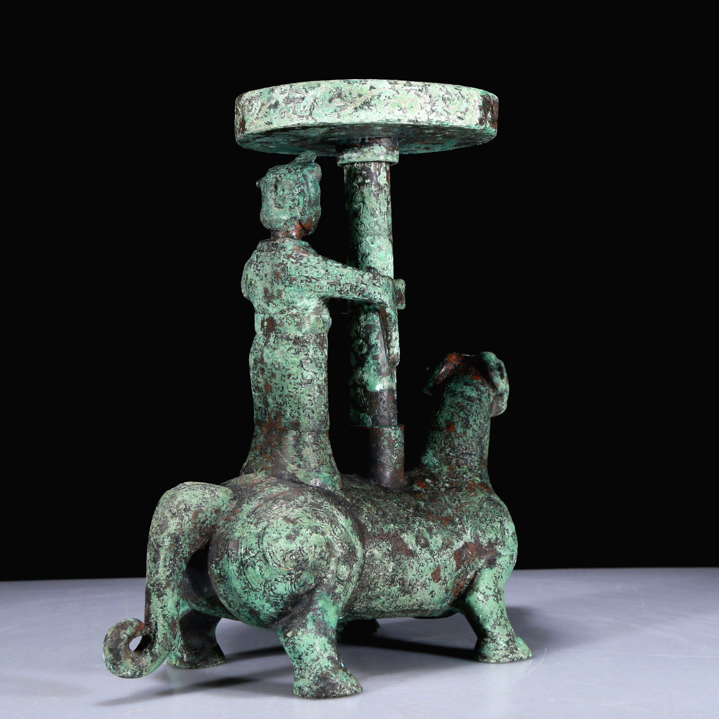 A Superb Bronze 'Auspicious Beast' Oil-Lamp