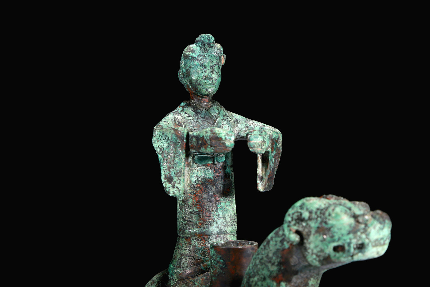 A Superb Bronze 'Auspicious Beast' Oil-Lamp