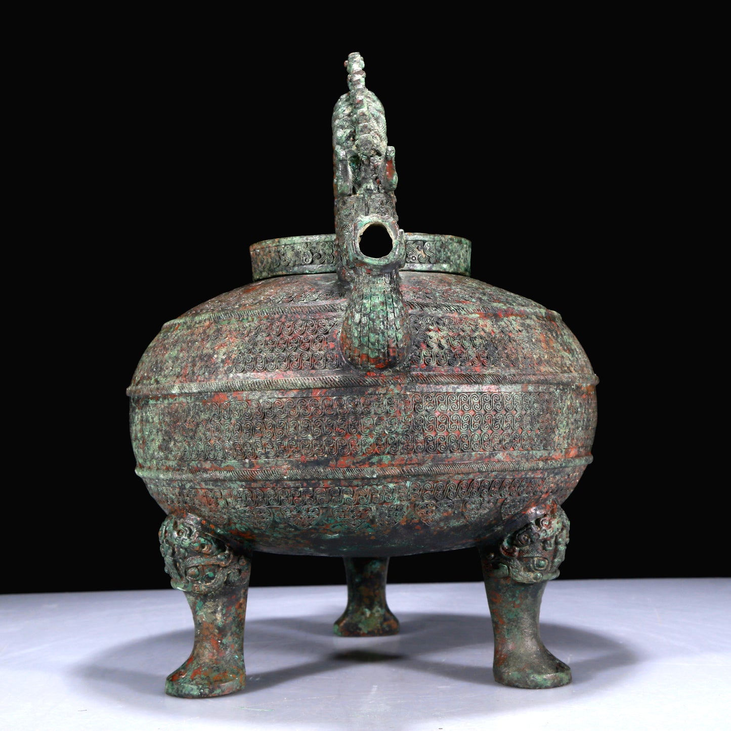 A Superb Bronze 'Dragon' Tripod Ewer With Inscriptions
