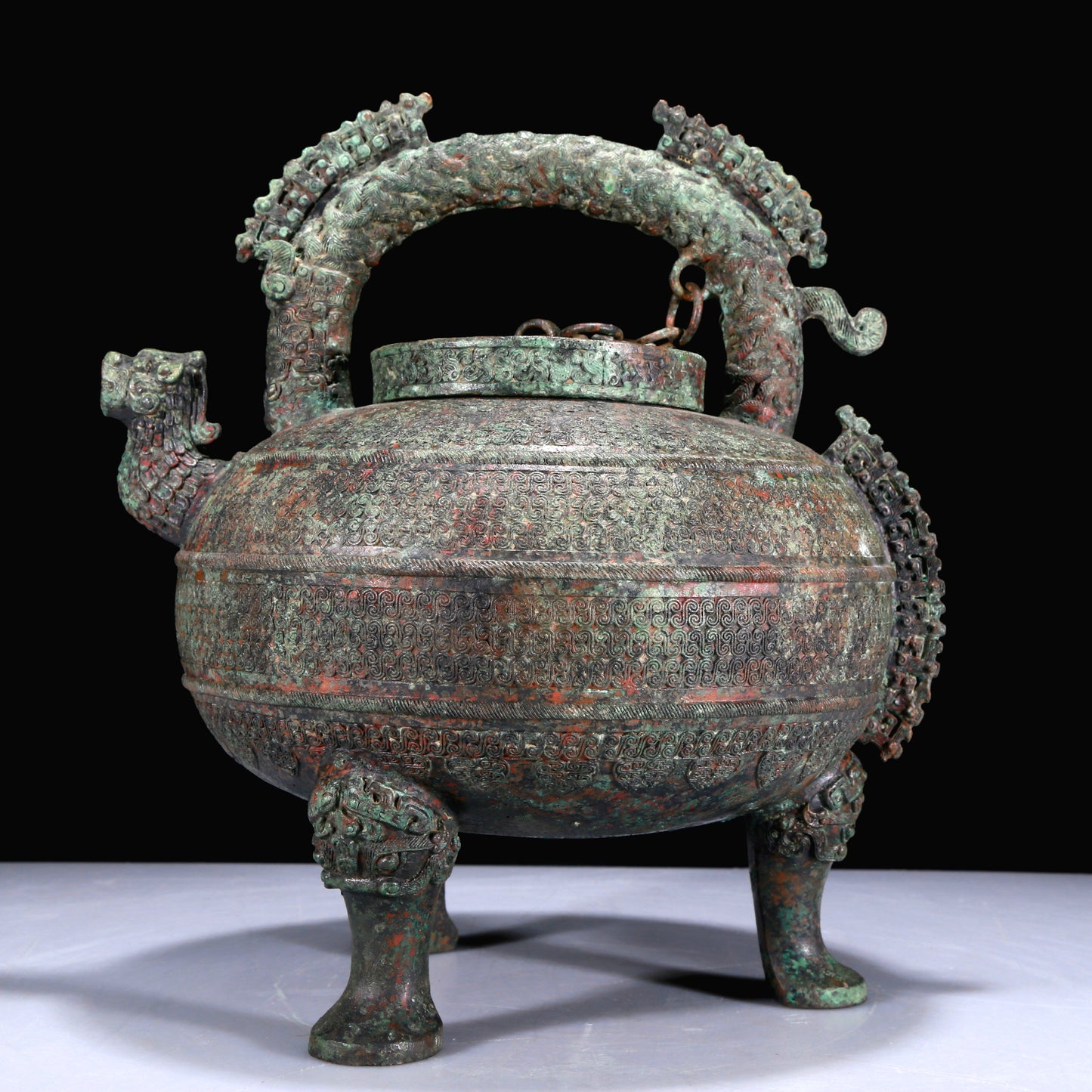 A Superb Bronze 'Dragon' Tripod Ewer With Inscriptions