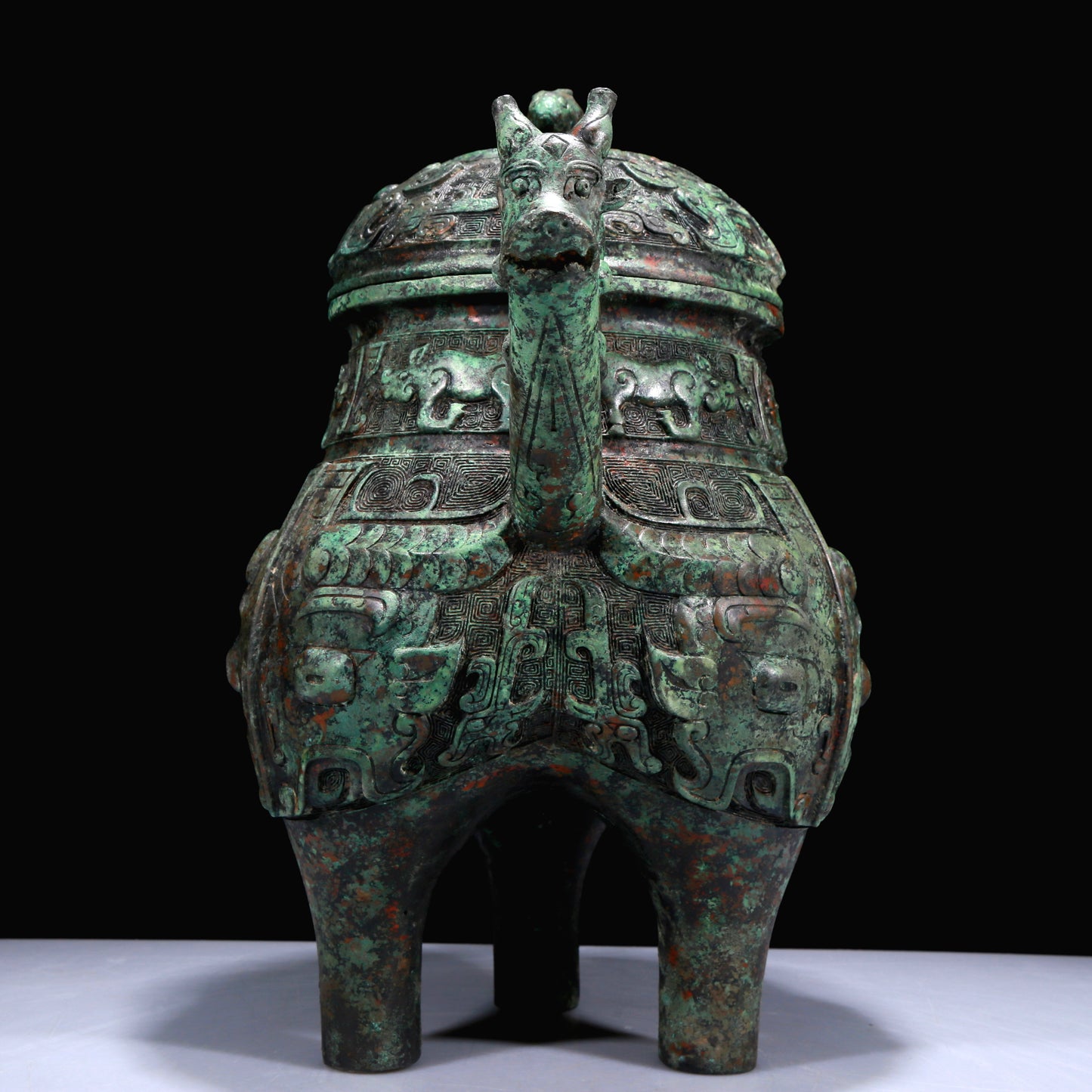 A Superb Bronze 'Animal Mask' Tripod Ewer With Inscriptions