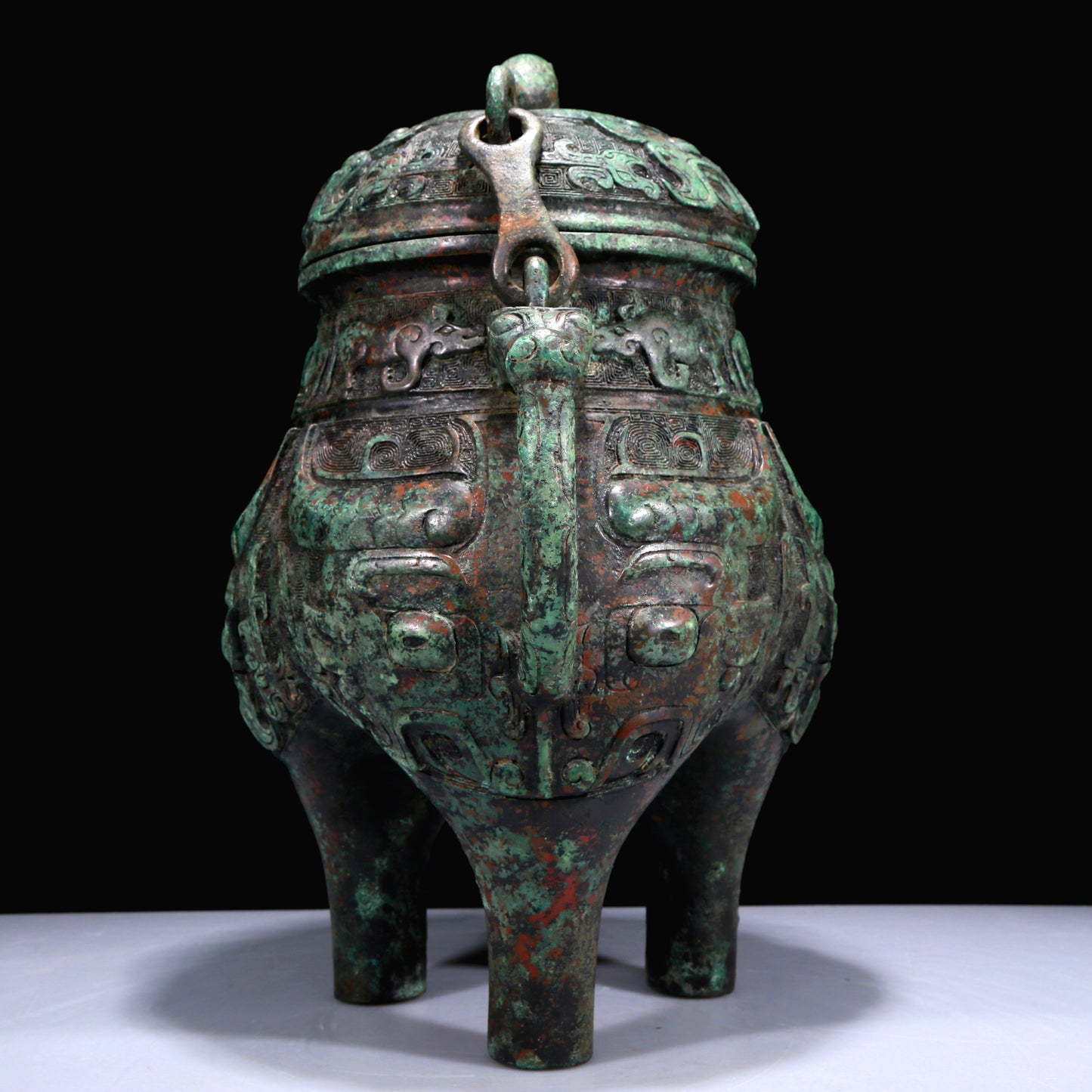 A Superb Bronze 'Animal Mask' Tripod Ewer With Inscriptions