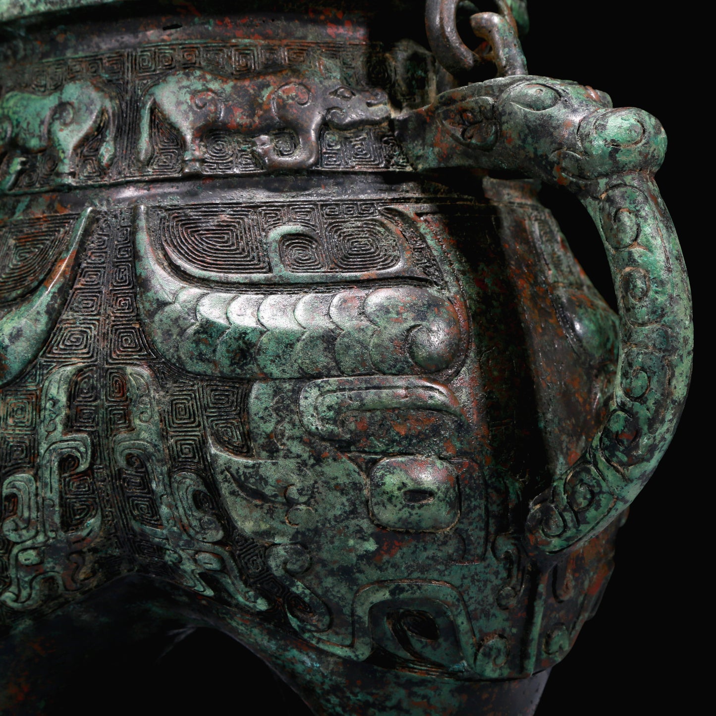 A Superb Bronze 'Animal Mask' Tripod Ewer With Inscriptions