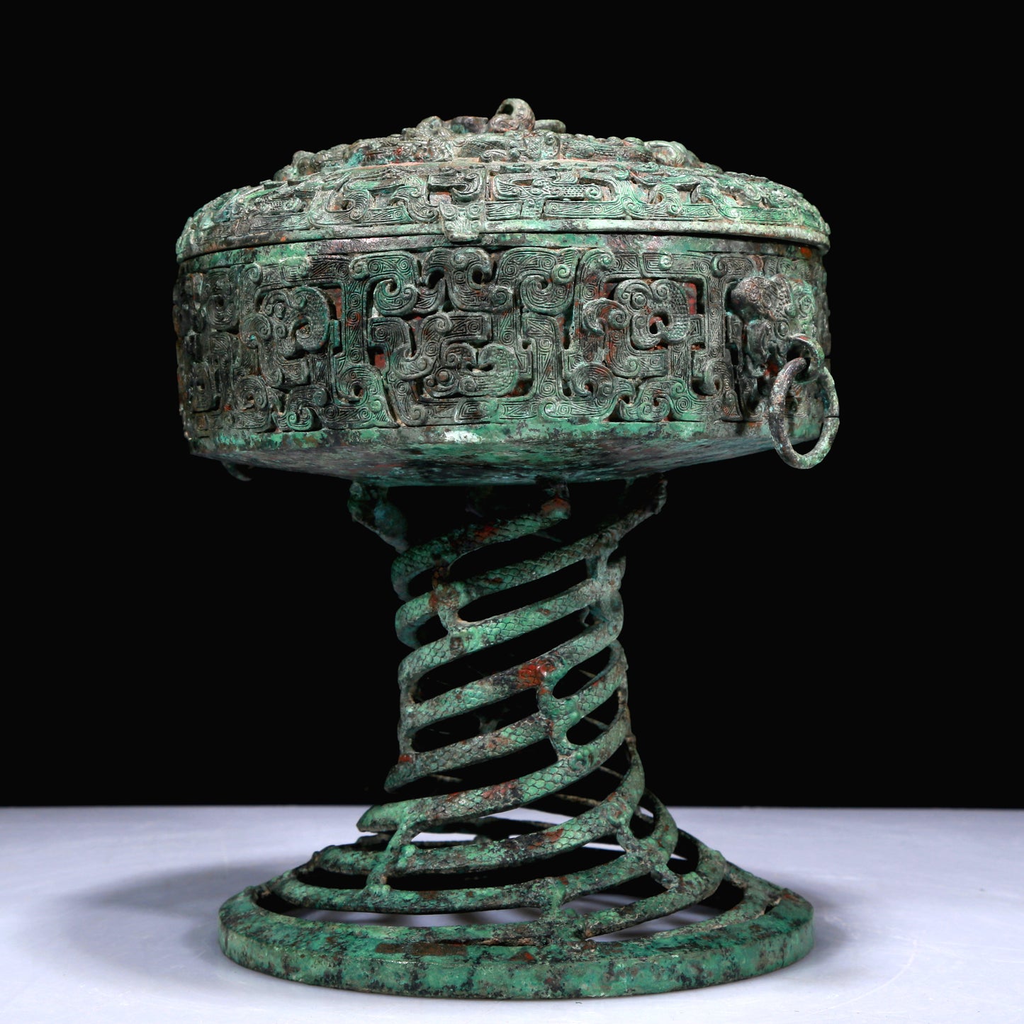A Superb Bronze 'Dragon' Beast-Handled Stem-Censer And Cover With Inscriptions