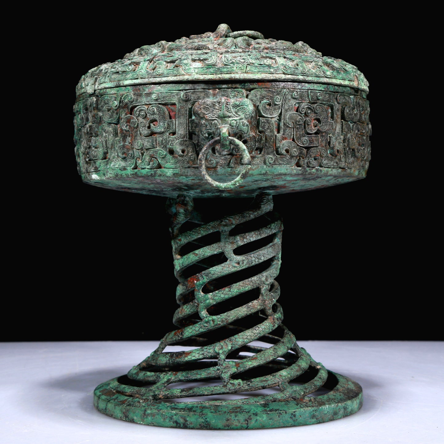 A Superb Bronze 'Dragon' Beast-Handled Stem-Censer And Cover With Inscriptions