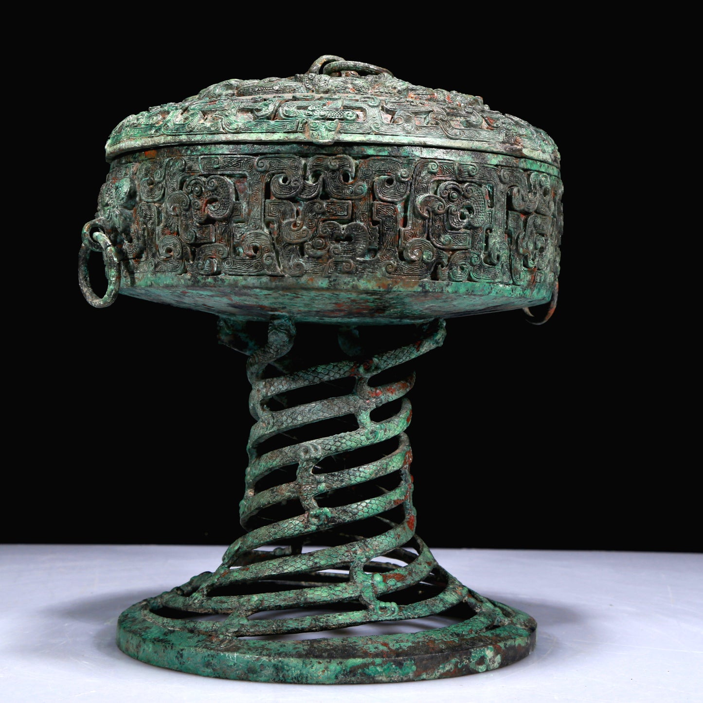 A Superb Bronze 'Dragon' Beast-Handled Stem-Censer And Cover With Inscriptions