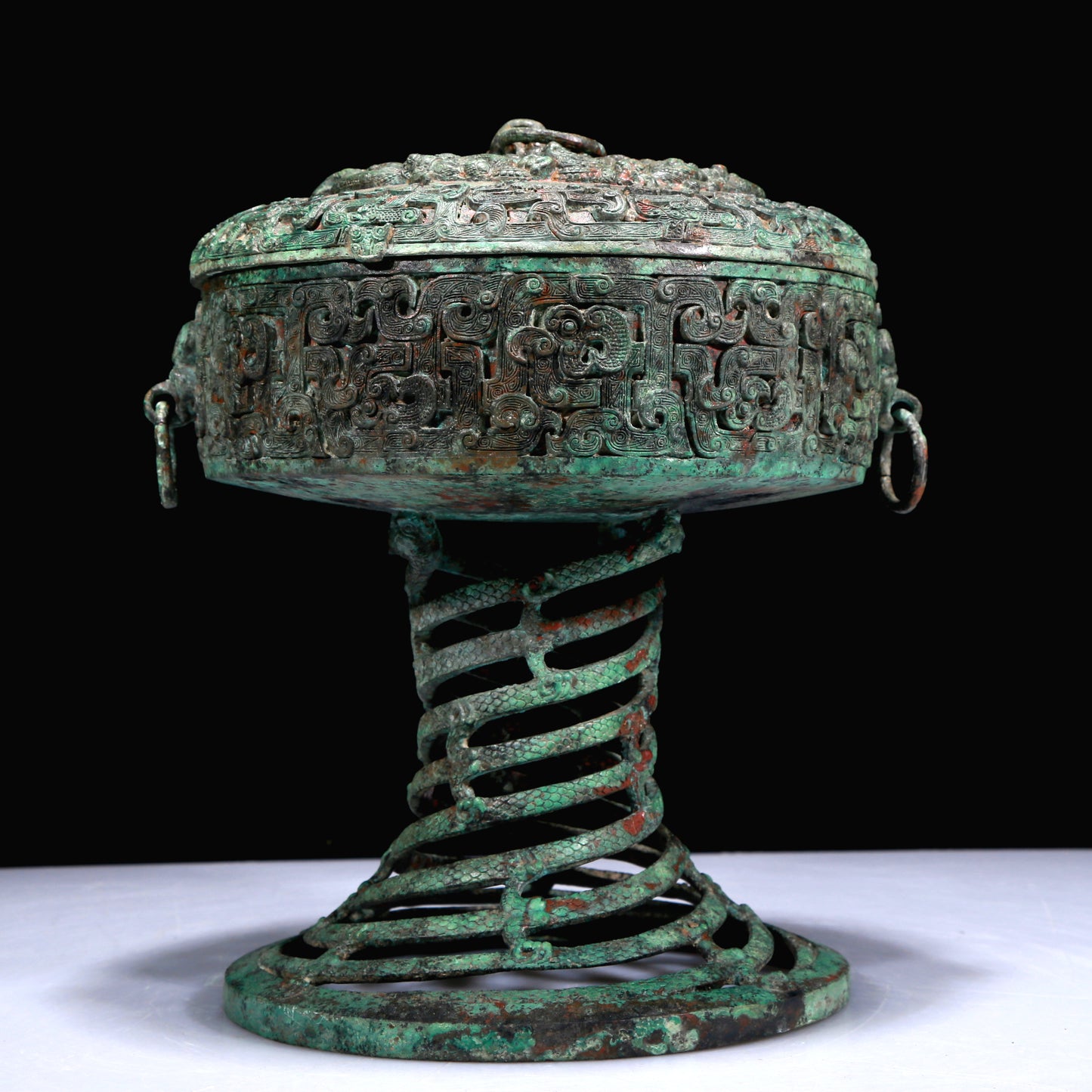 A Superb Bronze 'Dragon' Beast-Handled Stem-Censer And Cover With Inscriptions