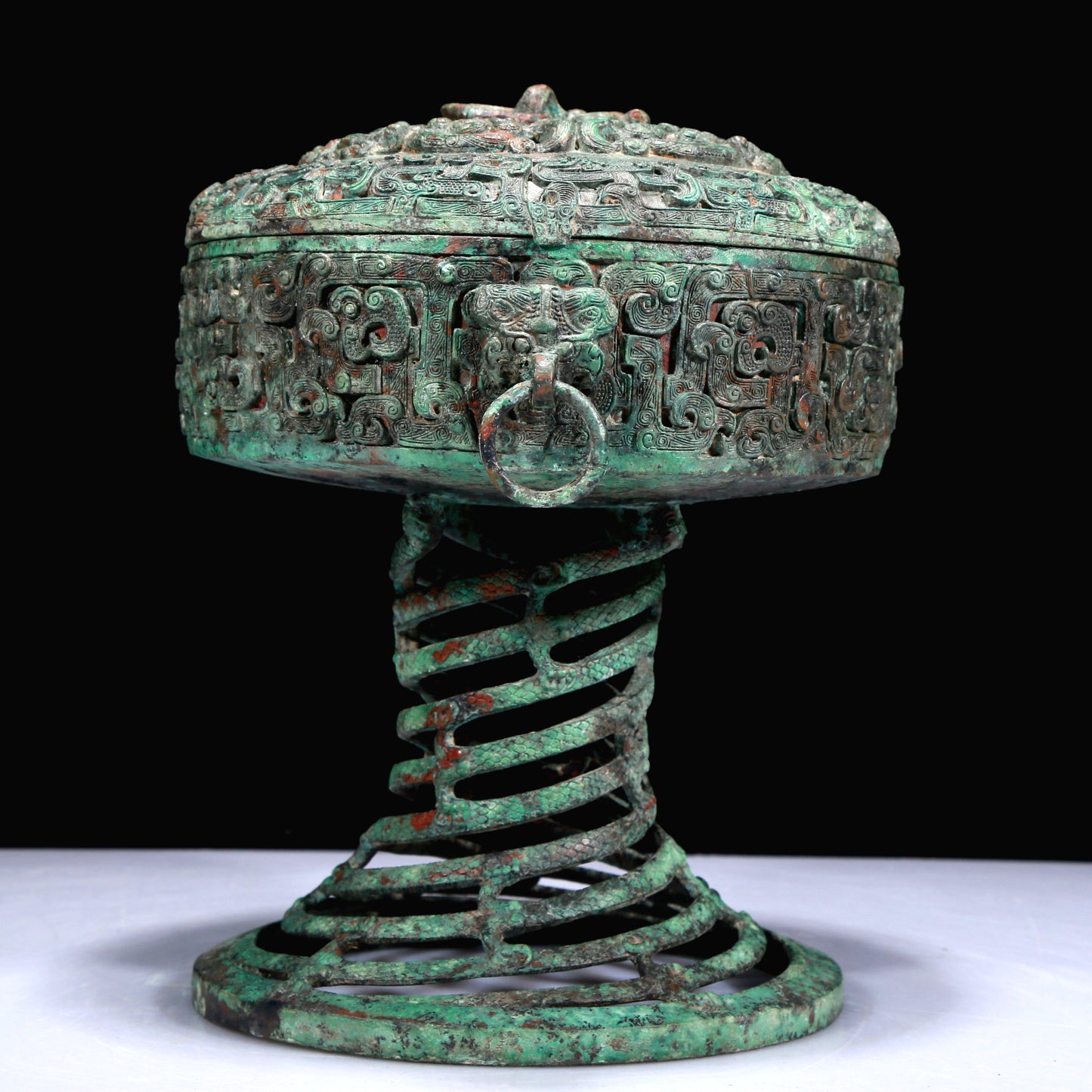 A Superb Bronze 'Dragon' Beast-Handled Stem-Censer And Cover With Inscriptions