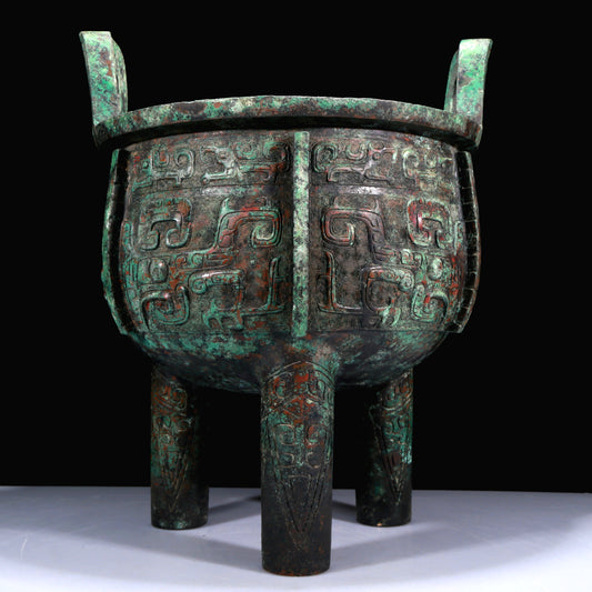 A Huge Superb Bronze 'Animal Mask' Tripod Censer With Inscriptions