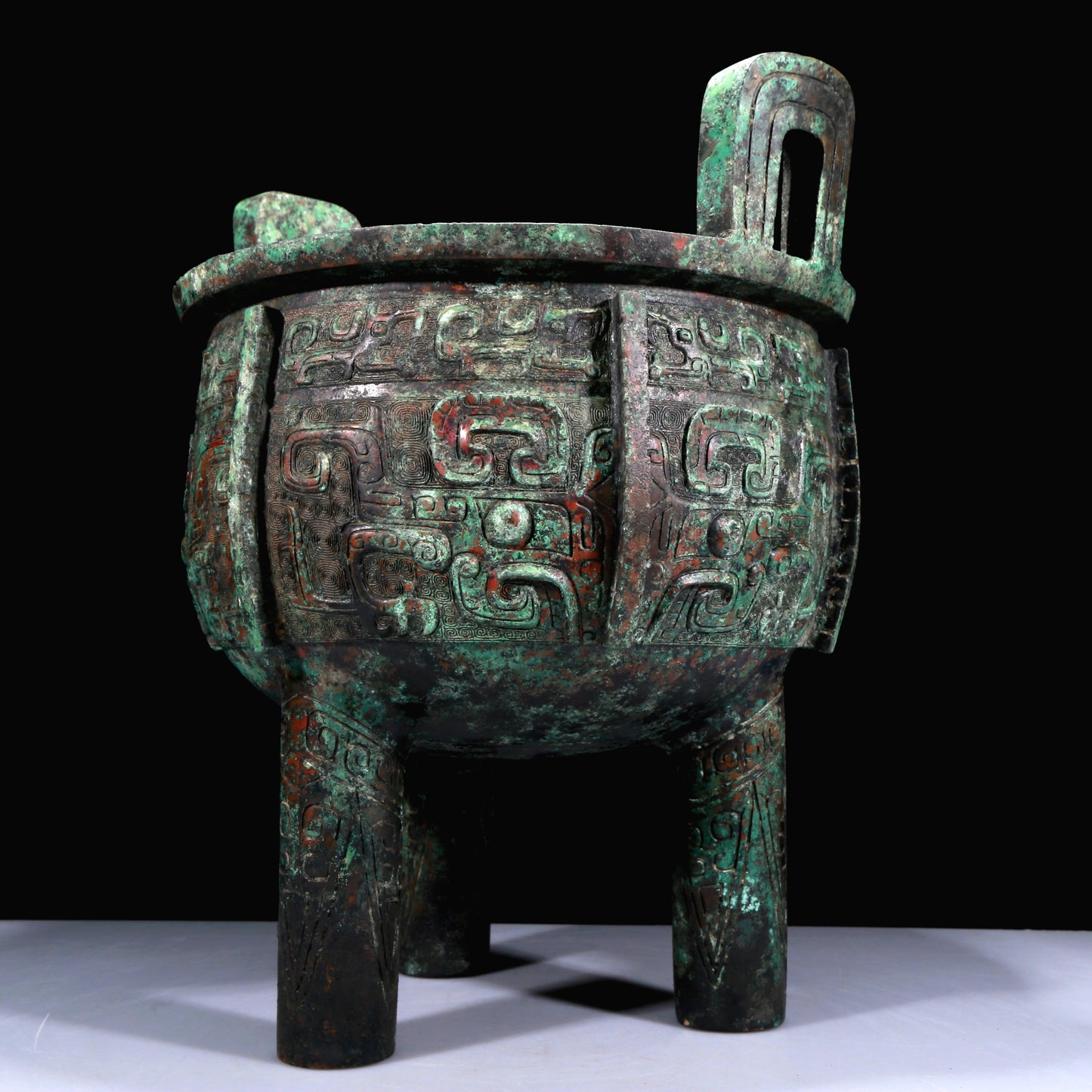 A Huge Superb Bronze 'Animal Mask' Tripod Censer With Inscriptions