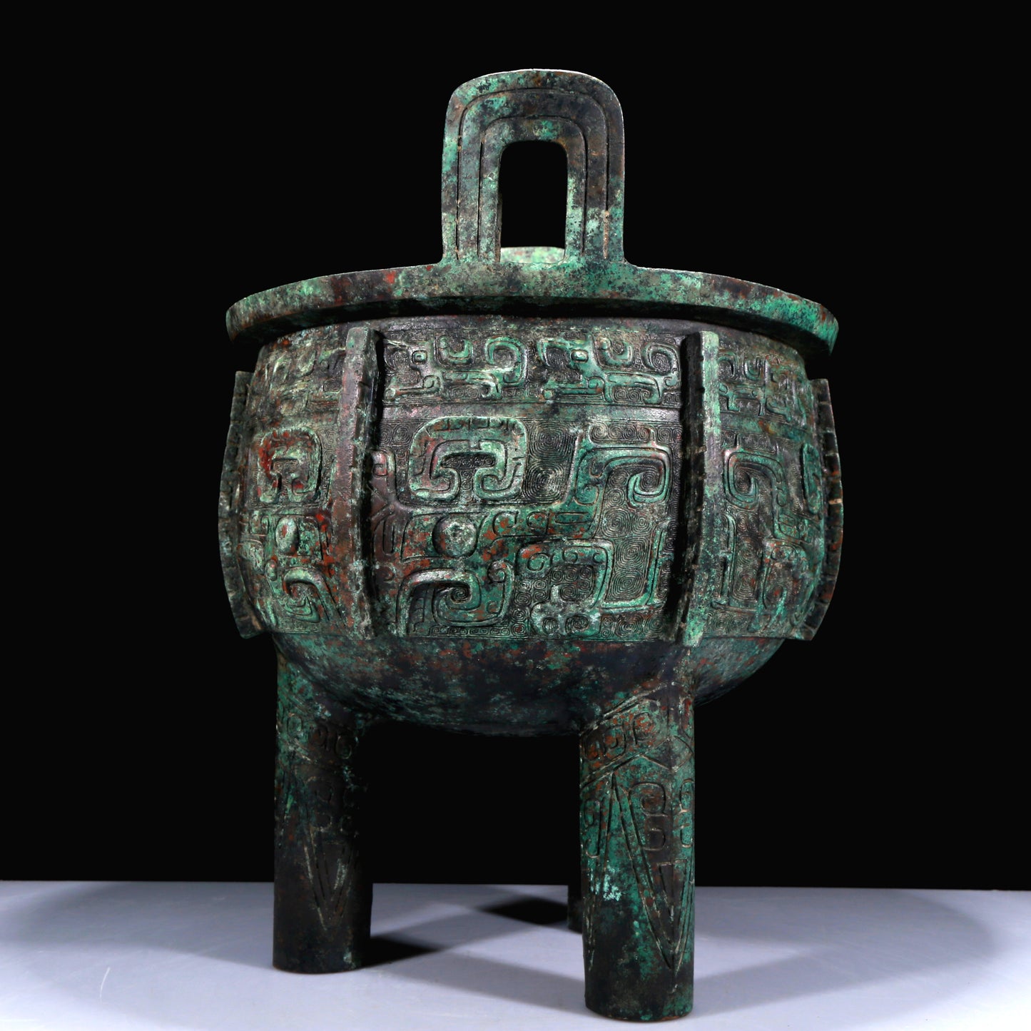 A Huge Superb Bronze 'Animal Mask' Tripod Censer With Inscriptions