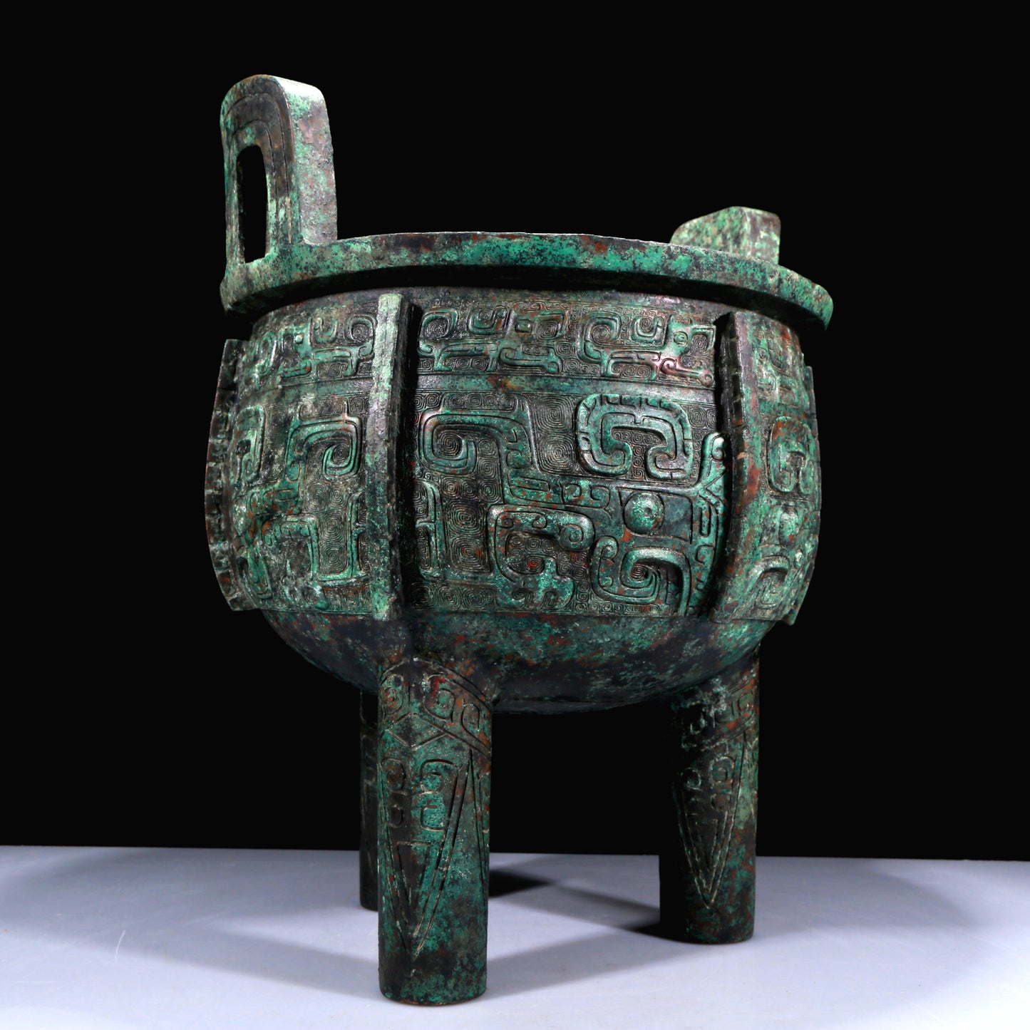 A Huge Superb Bronze 'Animal Mask' Tripod Censer With Inscriptions