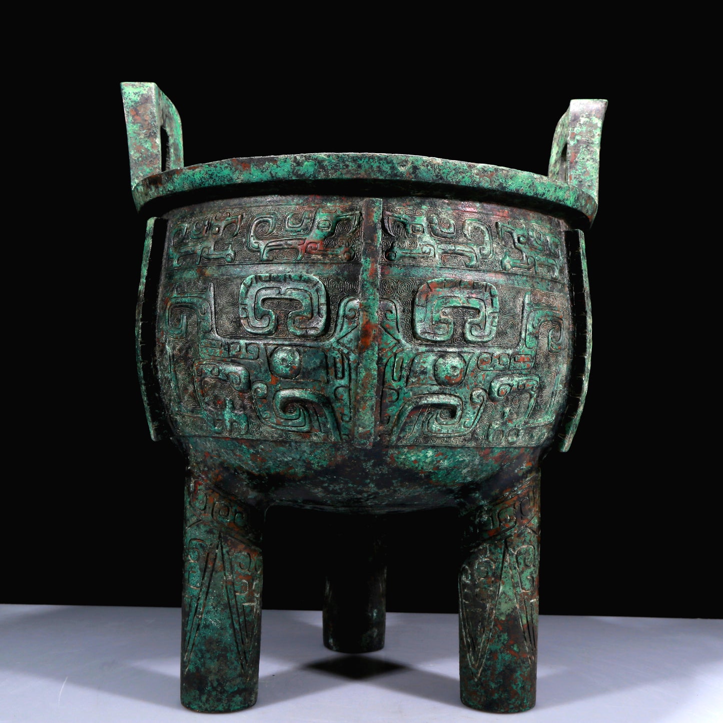 A Huge Superb Bronze 'Animal Mask' Tripod Censer With Inscriptions