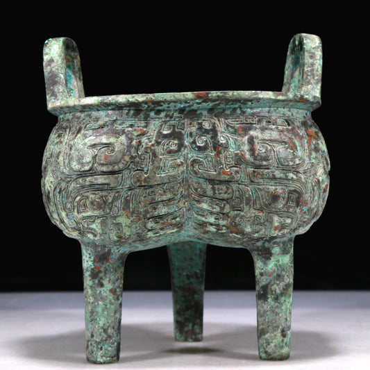 A Wonderful Bronze  'Animal Mask' Tripod Censer With Inscriptions