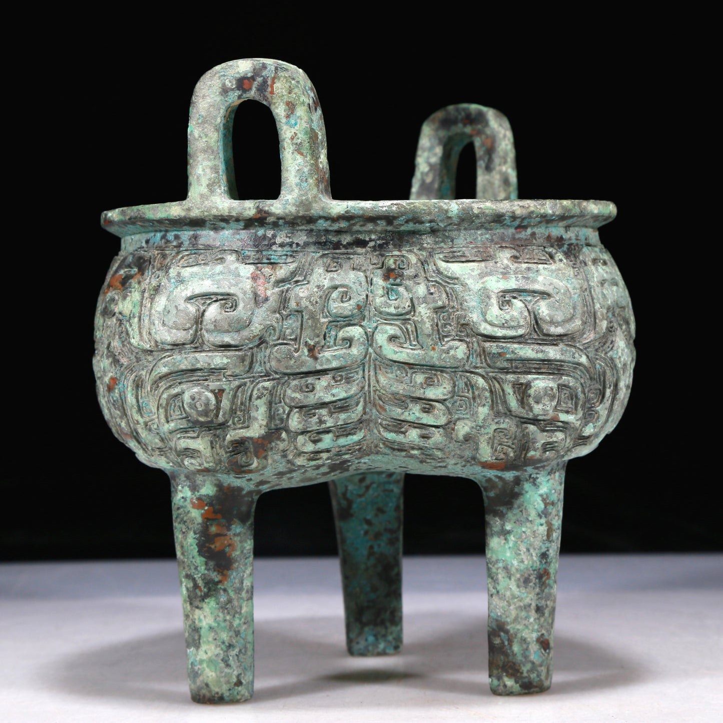 A Wonderful Bronze  'Animal Mask' Tripod Censer With Inscriptions