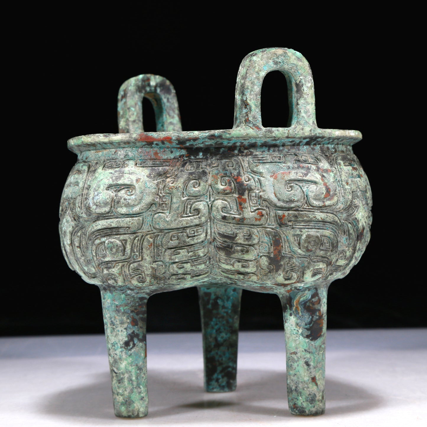 A Wonderful Bronze  'Animal Mask' Tripod Censer With Inscriptions