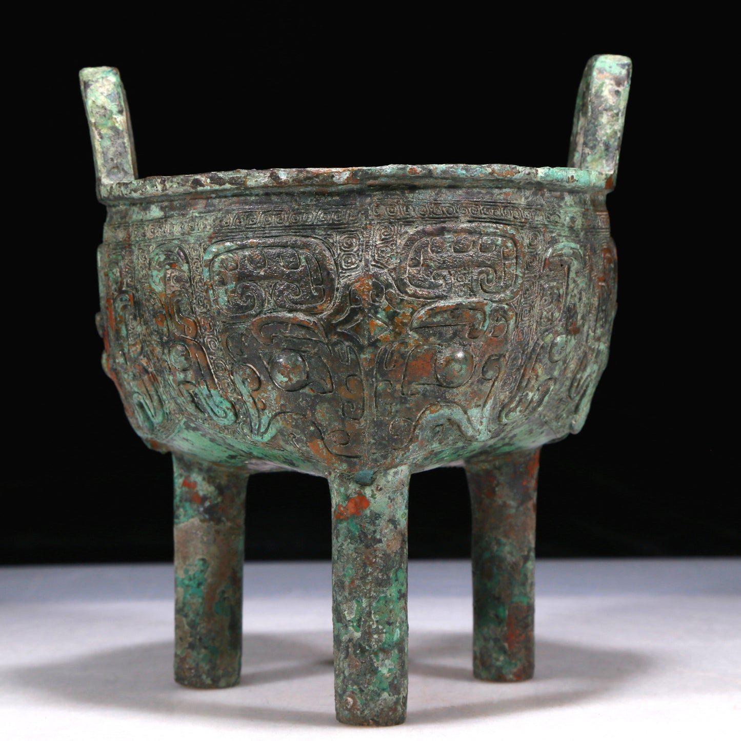 A Wonderful Bronze  'Animal Mask' Tripod Censer With Inscriptions