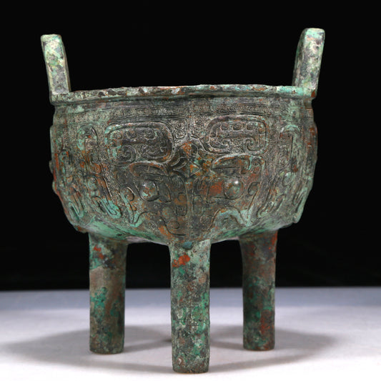 A Wonderful Bronze  'Animal Mask' Tripod Censer With Inscriptions