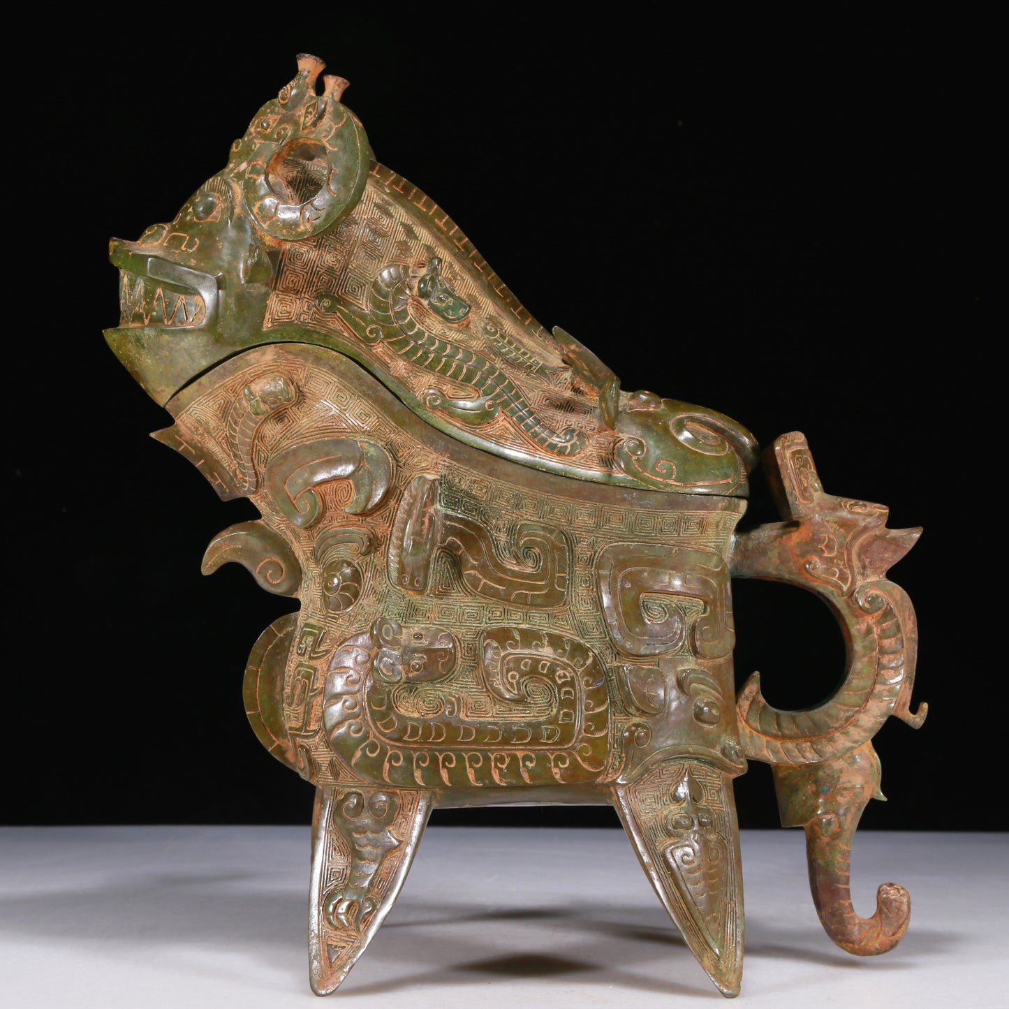 A Wonderful Bronze 'Auspicious Beast' Ewer With Inscriptions